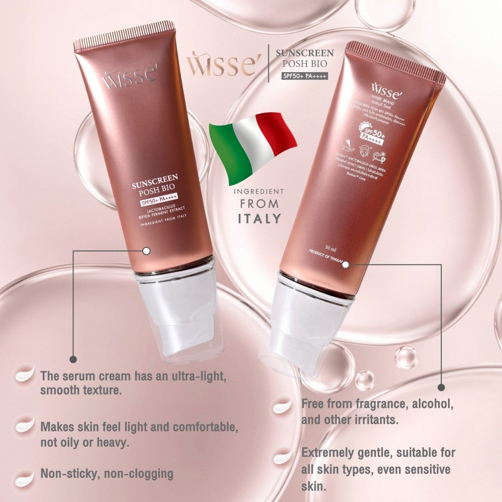 WISSE SUNSCREEN POSH BIO SPF50+ PA++++ | Hybrid Sunscreen Technology | 30 ml per Tube