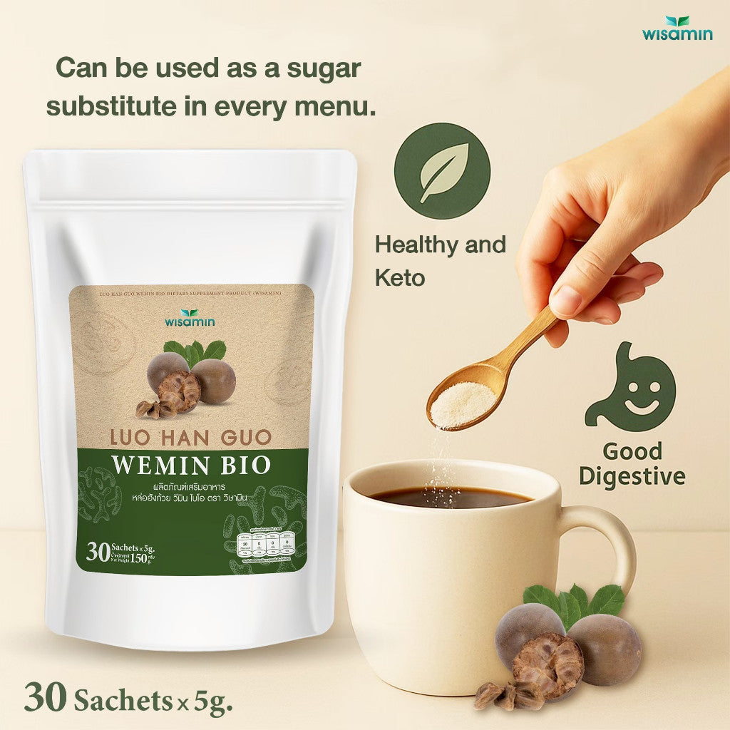 WISAMIN Luo Han Guo Wemin Bio | Luo Han Guo + Prebiotics | Dietary Supplement | Halal | Keto | 30 Sachets per Bag