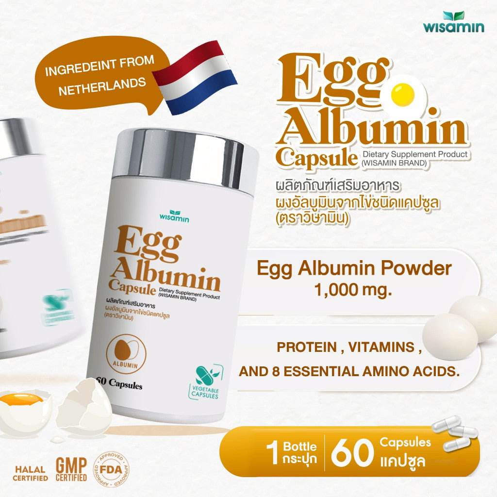 WISAMIN Egg Albumin Capsule 1,163 mg per Capsule | Halal Certified | 1 Bottle 60 Capsules