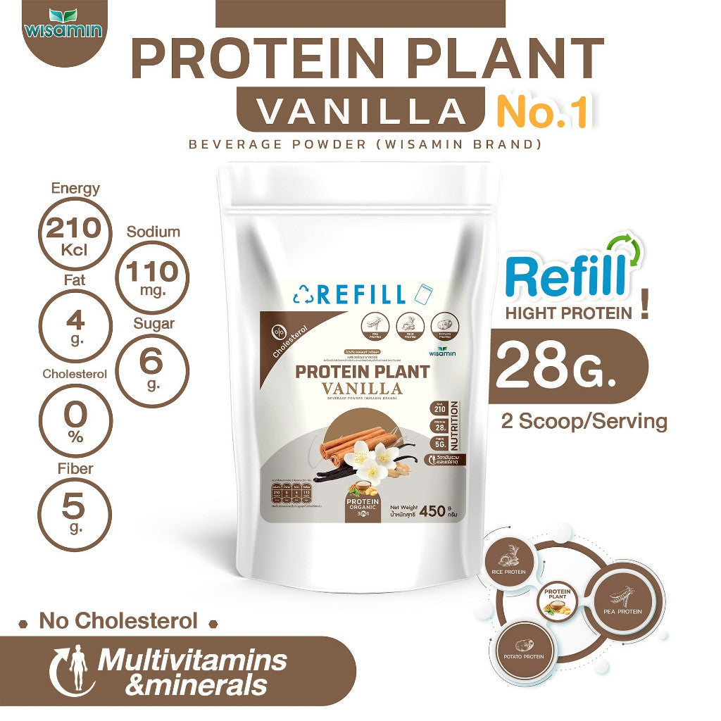 WISAMIN Plant Protein Formula 1 Refill Pack | 450 g | 10 Flavors | Halal Certified | Organic | Soy-Free | Non-GMO