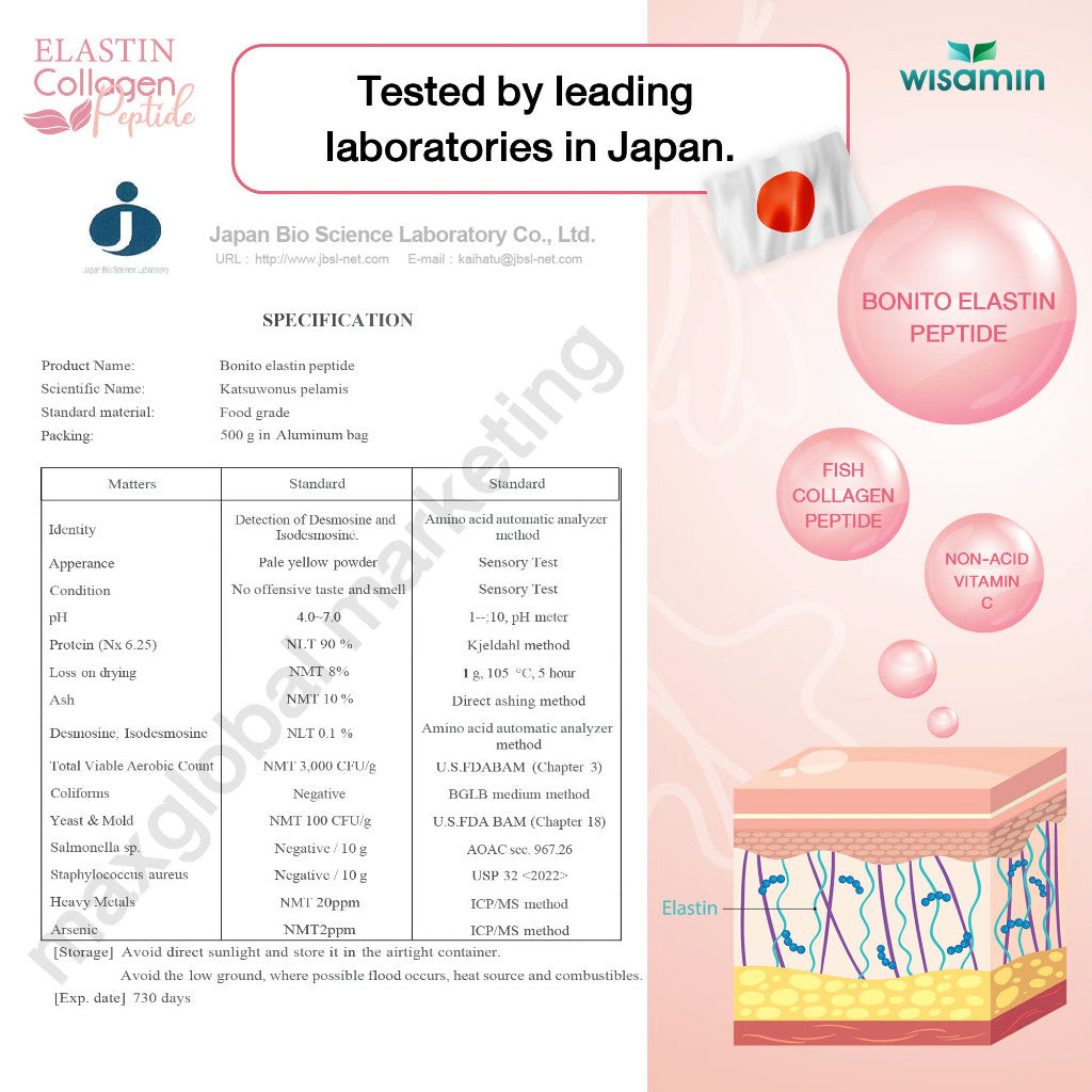 WISAMIN Elastin Collagen Peptide | Dietary Supplement | Halal Certified | 1 Box 15 Sachets