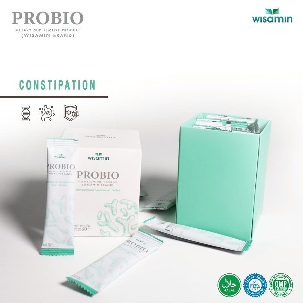 WISAMIN PROBIO Probiotic Chocolate Mint Flavor | 10 Probiotic Strains 100 Billion CFU | Halal Certified | 1 Box 20 Sachets