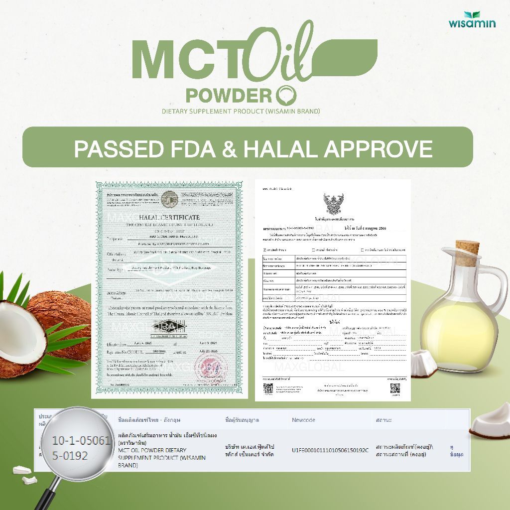 WISAMIN MCT Oil Powder 100% | 100g per Bag | Halal Certified | Dietary Supplement