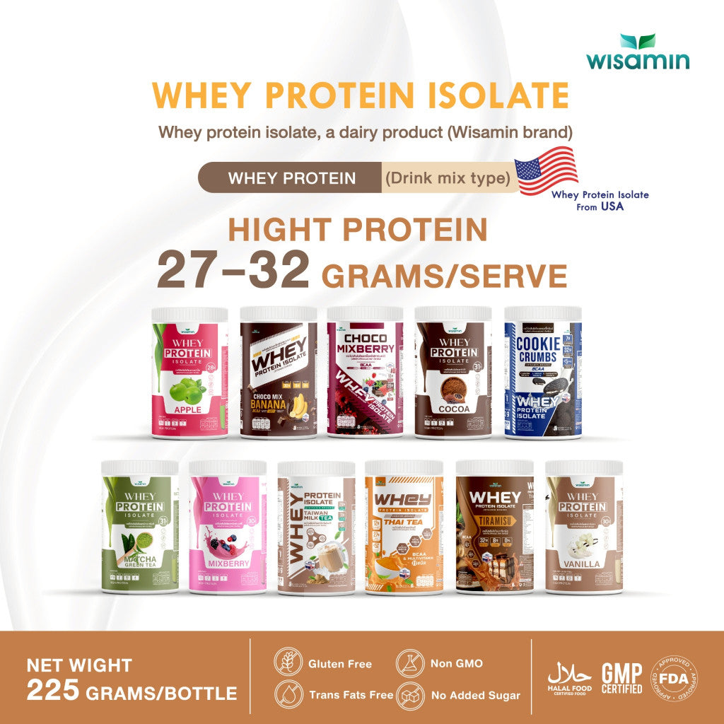 WISAMIN Whey Protein Isolate | 225g per Jar | 11 Flavors | Halal Certified | Non-GMO | Gluten-Free