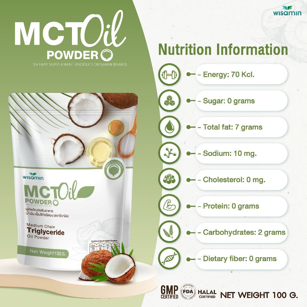 WISAMIN MCT Oil Powder 100% | 100g per Bag | Halal Certified | Dietary Supplement