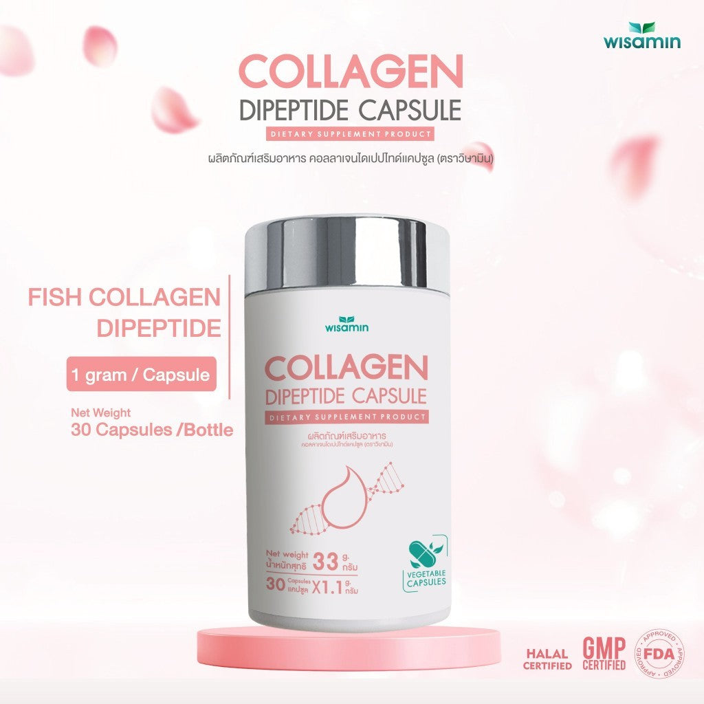 WISAMIN Collagen Dipeptide Capsules | 1,000mg per Capsule | Halal | 30 Capsules