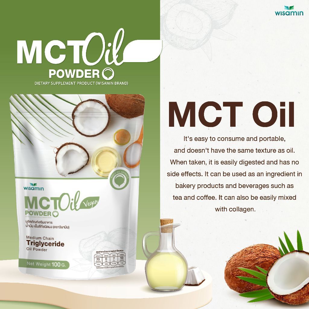 WISAMIN MCT Oil Powder 100% | 100g per Bag | Halal Certified | Dietary Supplement