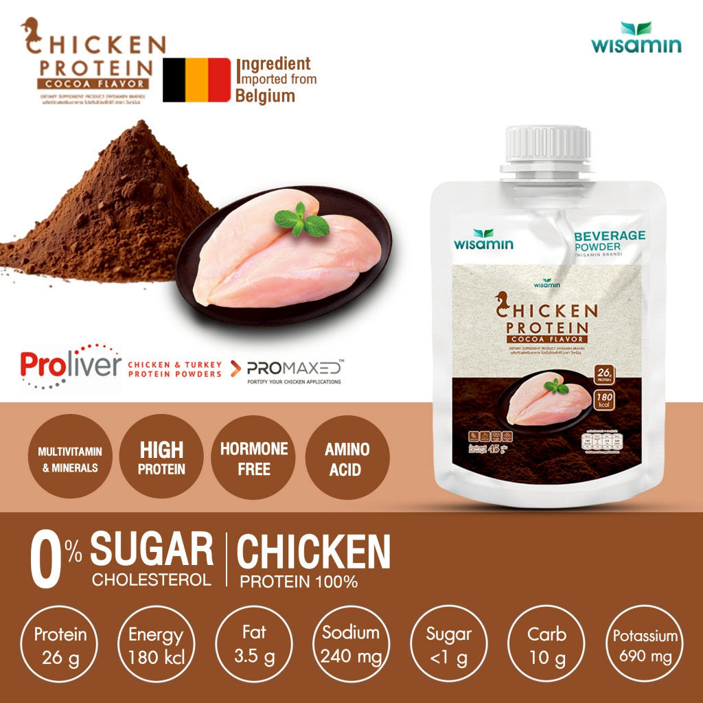 WISAMIN Chicken Protein Hydrolyzed | 45g Ready-to-Mix Sachet | 4 Flavors | Halal Certified | Soy-Free | Non-GMO | Gluten-Free