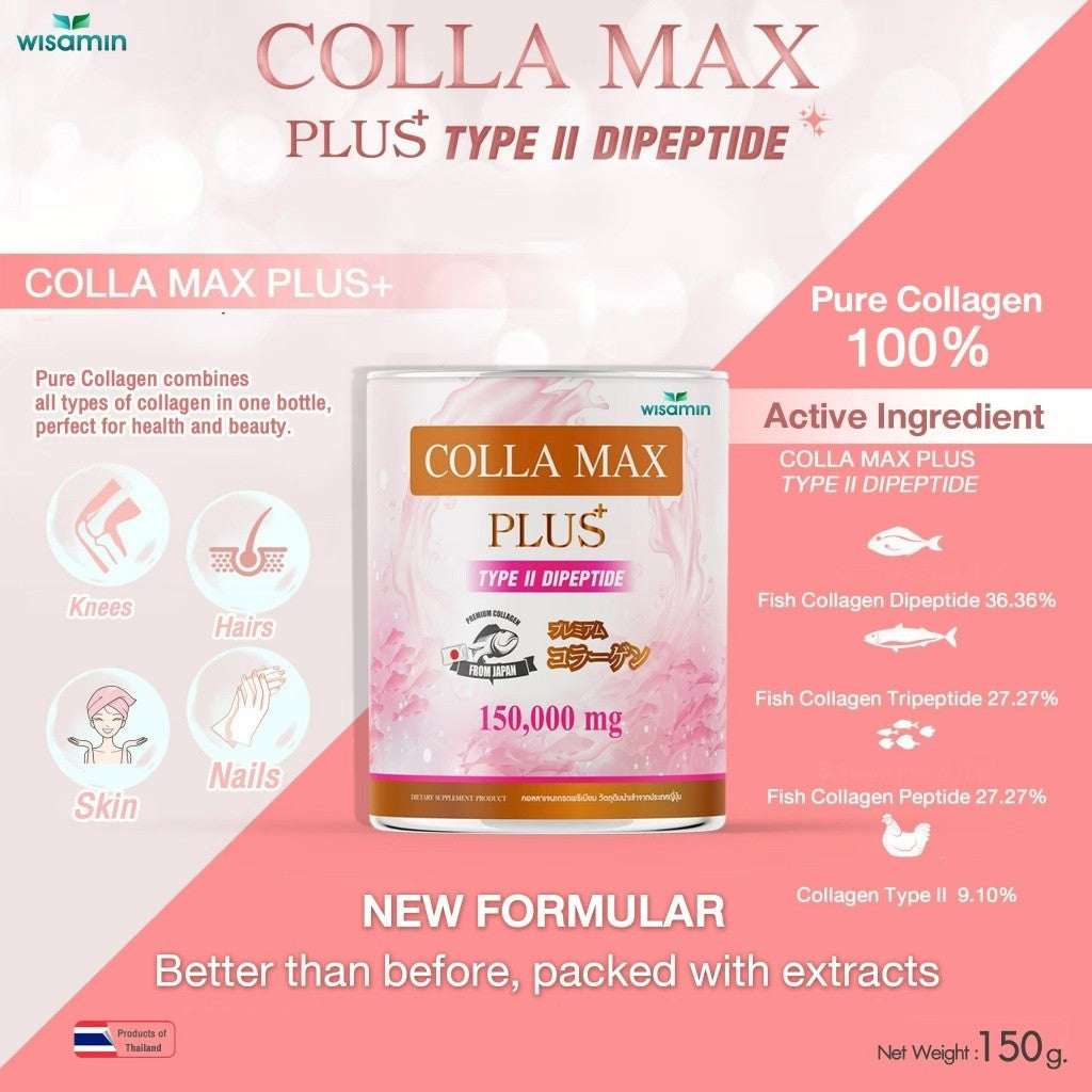 WISAMIN COLLA MAX PLUS | Pure Type II Collagen Dipeptide | 150,000 mg per Jar | Halal Certified