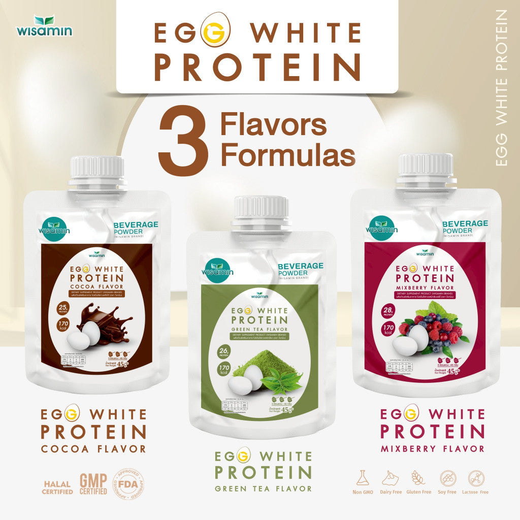 WISAMIN Egg White Protein Powder | 3 Flavors Available | 45g Ready-to-Mix Sachet | Halal Certified | Gluten-Free | Soy-Free | Dairy-Free