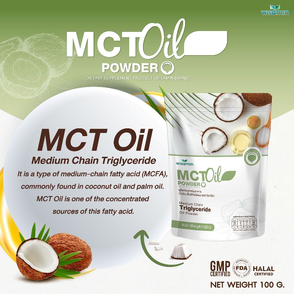 WISAMIN MCT Oil Powder 100% | 100g per Bag | Halal Certified | Dietary Supplement