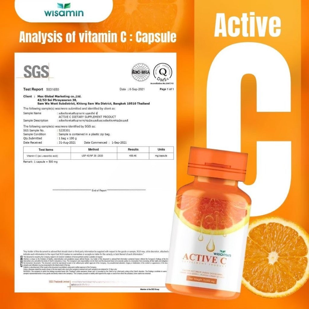 WISAMIN ACTIVE-C Vitamin C 500 mg | 30 Capsules | Halal Certified