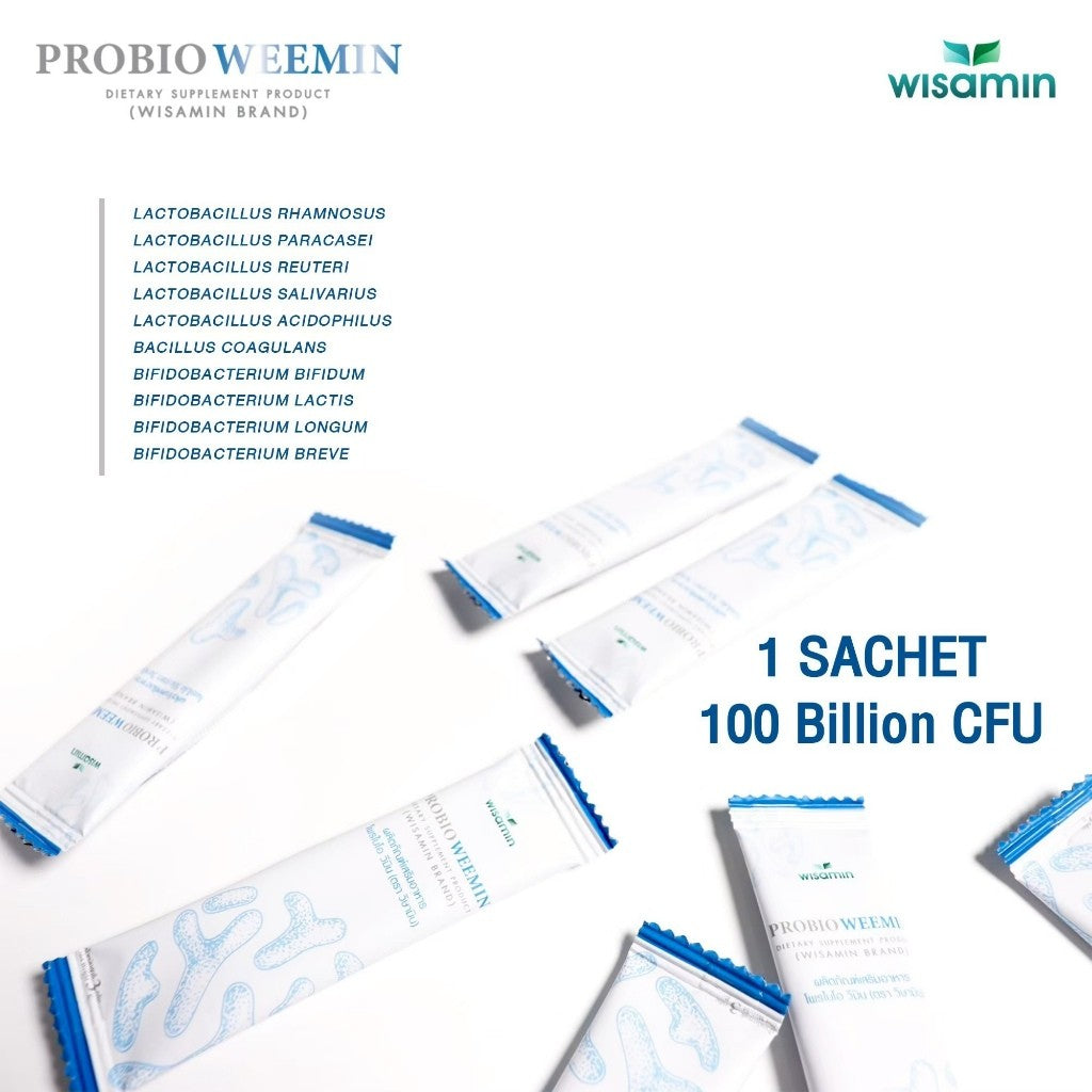 WISAMIN PROBIO WEEMIN Probiotic Blueberry Flavor | 10 Probiotic Strains + Mushroom Blend | Halal Certified | 1 Box 20 Sachets