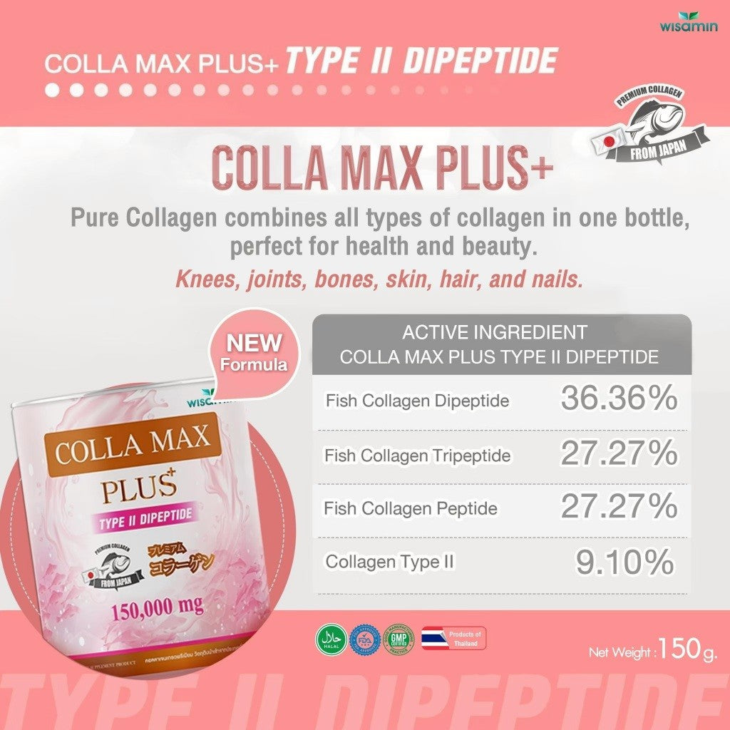 WISAMIN COLLA MAX PLUS | Pure Type II Collagen Dipeptide | 150,000 mg per Jar | Halal Certified