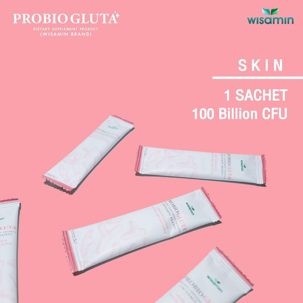 WISAMIN PROBIO GLUTA | 10 Probiotic Strains | 100 Billion CFU | L-Glutathione | Yogurt Flavor | Halal Certified | 1 Box 20 Sachets