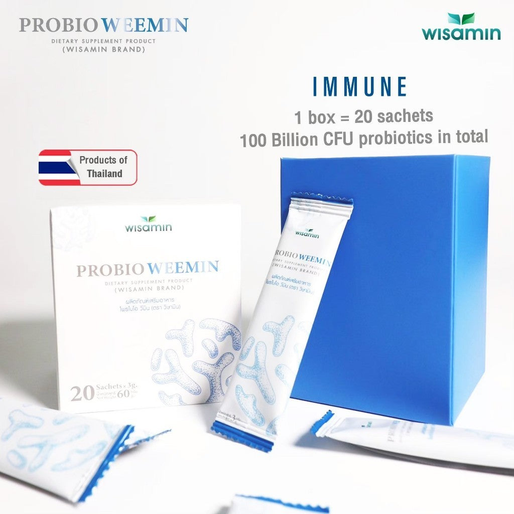 WISAMIN PROBIO WEEMIN Probiotic Blueberry Flavor | 10 Probiotic Strains + Mushroom Blend | Halal Certified | 1 Box 20 Sachets