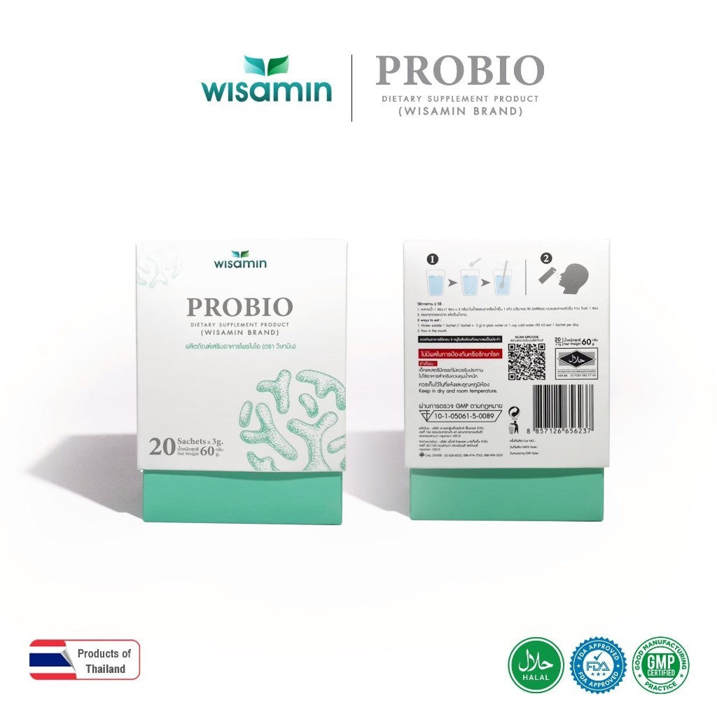 WISAMIN PROBIO Probiotic Chocolate Mint Flavor | 10 Probiotic Strains 100 Billion CFU | Halal Certified | 1 Box 20 Sachets