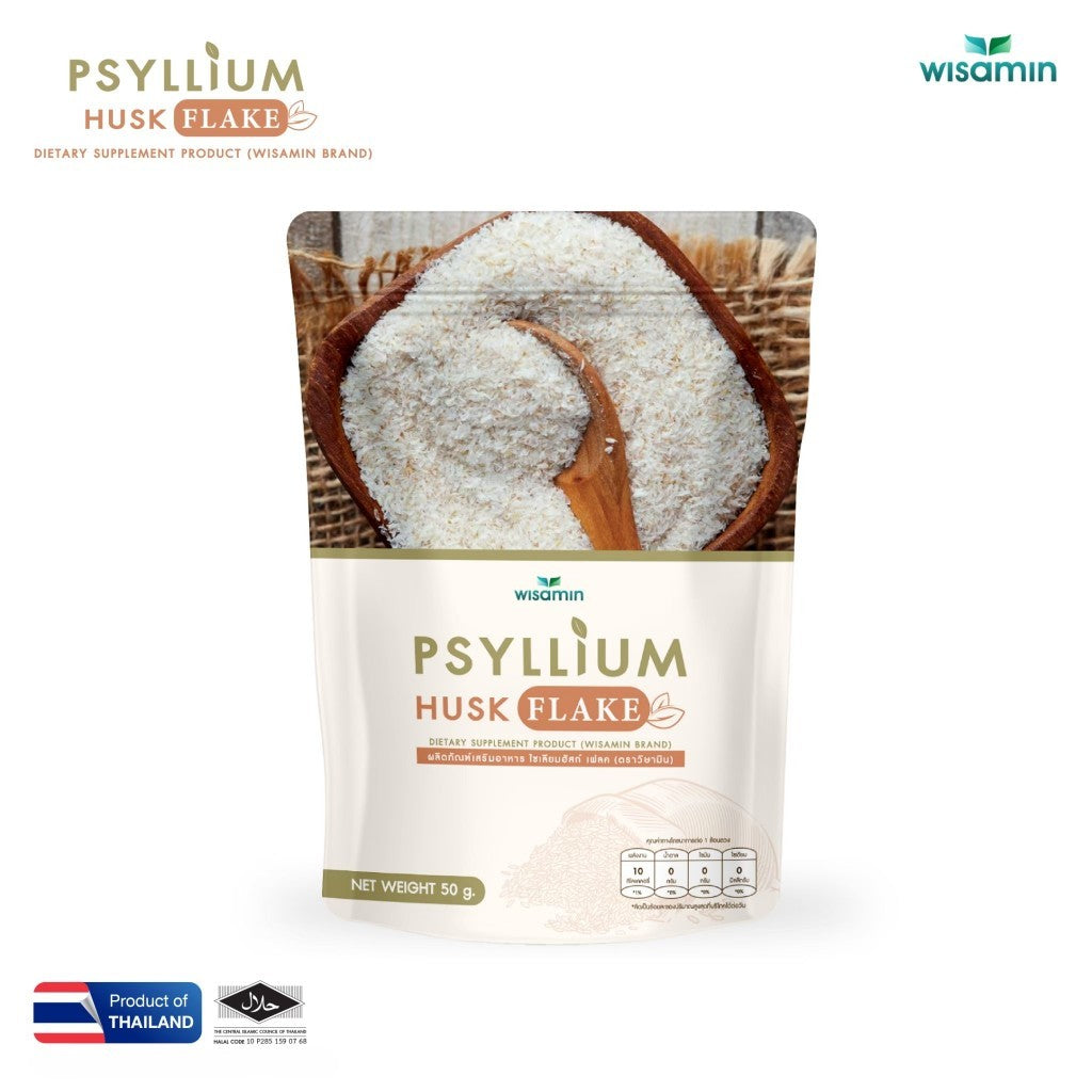 WISAMIN Psyllium Husk Flake Powder | 50g per bag | Keto | Halal | Vegan | Dietary Supplements Product
