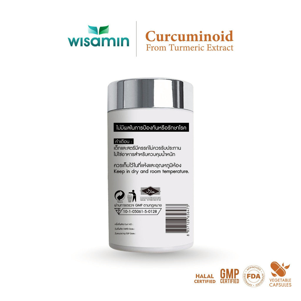 WISAMIN Curcuminoid Turmeric Extract 500mg Capsules | 30 Capsules | Halal Certified | Non-GMO | Gluten Free