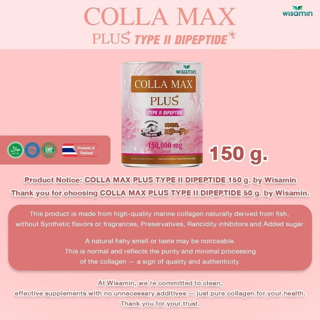 WISAMIN COLLA MAX PLUS | Pure Type II Collagen Dipeptide | 150,000 mg per Jar | Halal Certified