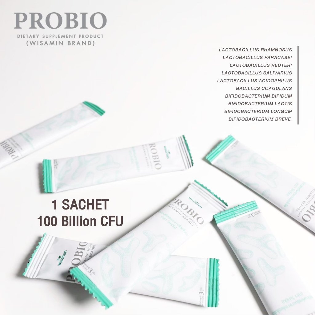 WISAMIN PROBIO Probiotic Chocolate Mint Flavor | 10 Probiotic Strains 100 Billion CFU | Halal Certified | 1 Box 20 Sachets
