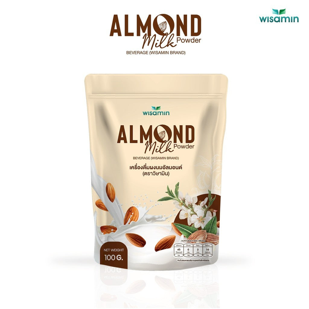 WISAMIN Almond Milk Powder 100% Pure | 100g | Halal Certified | No Added Sugar | Plant-Based Drink Powder