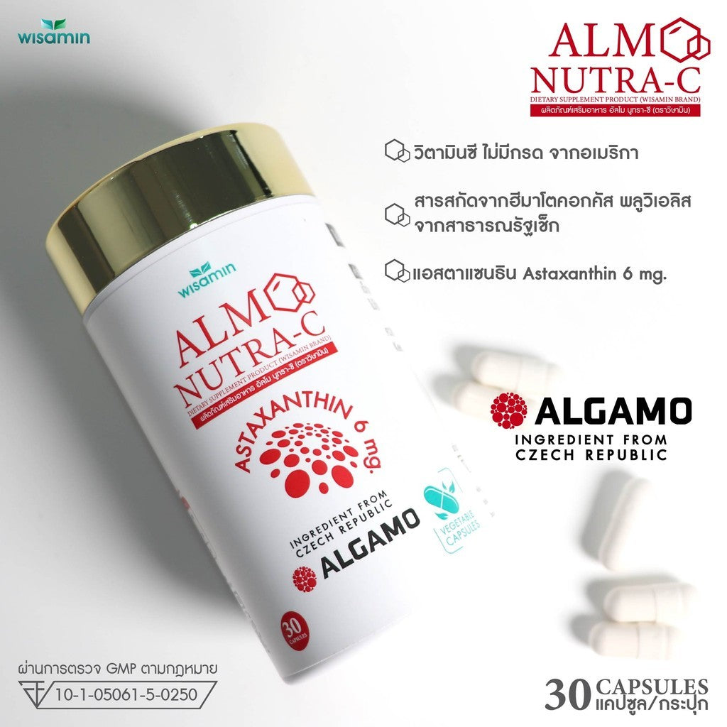 WISAMIN ALMO NUTRA-C Astaxanthin + Vitamin C 590 mg | Dietary Supplement | 30 Capsules | Halal