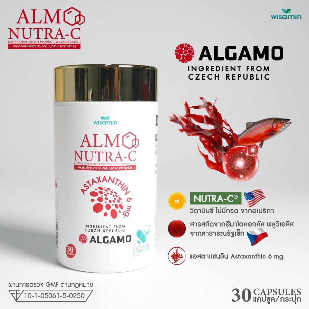 WISAMIN ALMO NUTRA-C Astaxanthin + Vitamin C 590 mg | Dietary Supplement | 30 Capsules | Halal