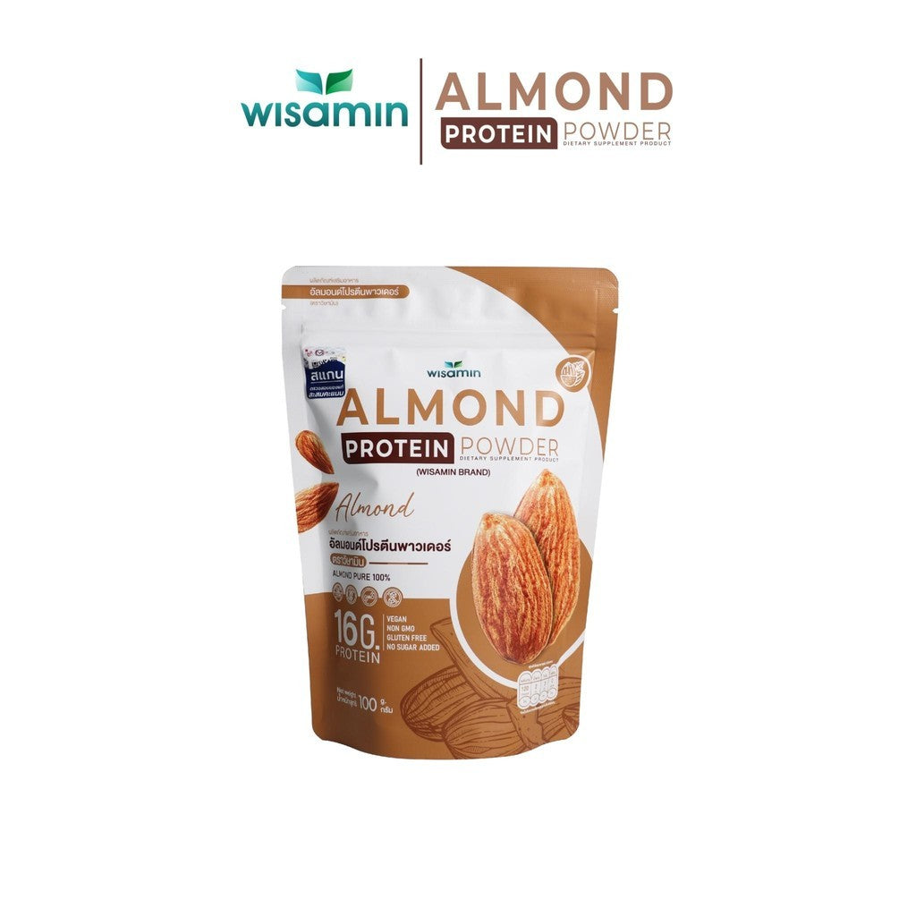 WISAMIN Almond Protein Powder 100% | 100g | Vegan | Halal Certified | Gluten-Free | Non-GMO