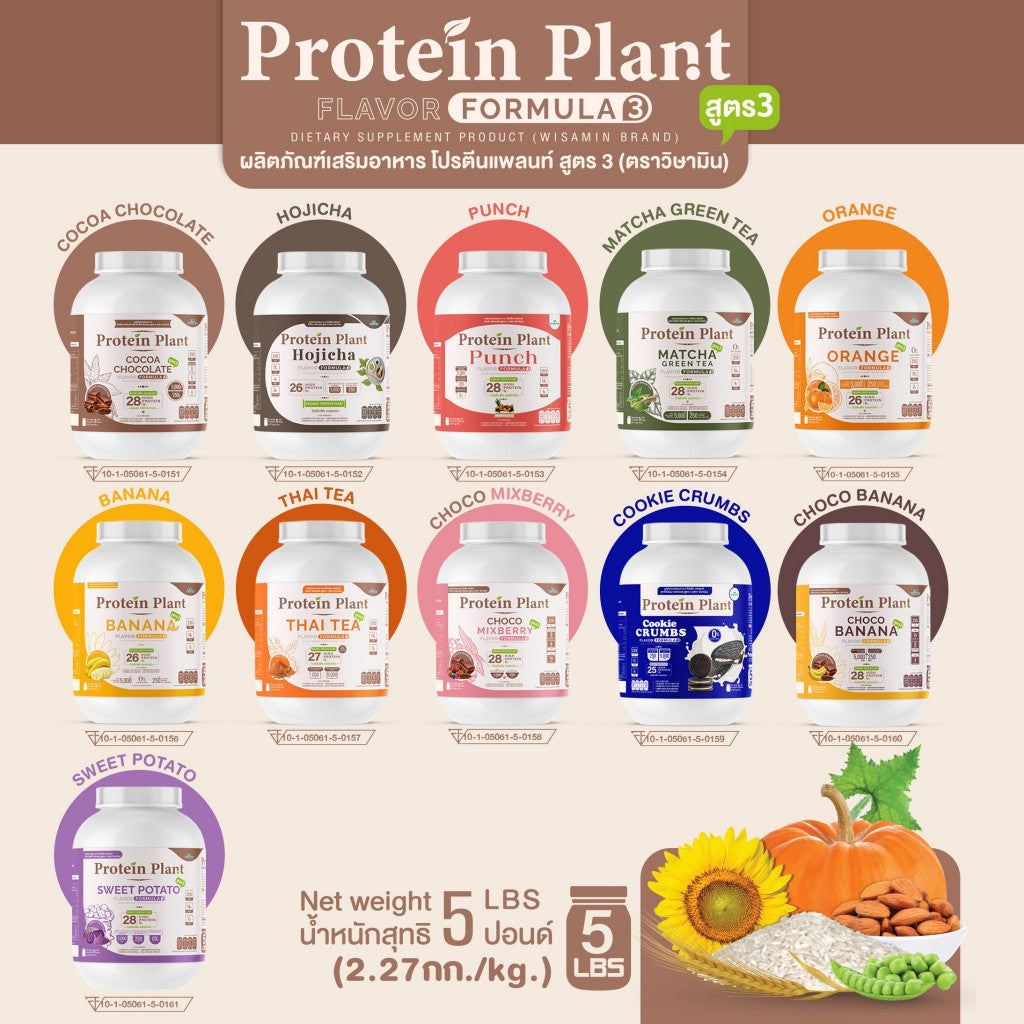 WISAMIN Plant Protein Formula 3 | 2.27 kg (5 lb) | 11 Flavors | Halal | Organic | Collagen Peptide | L-Glutathione
