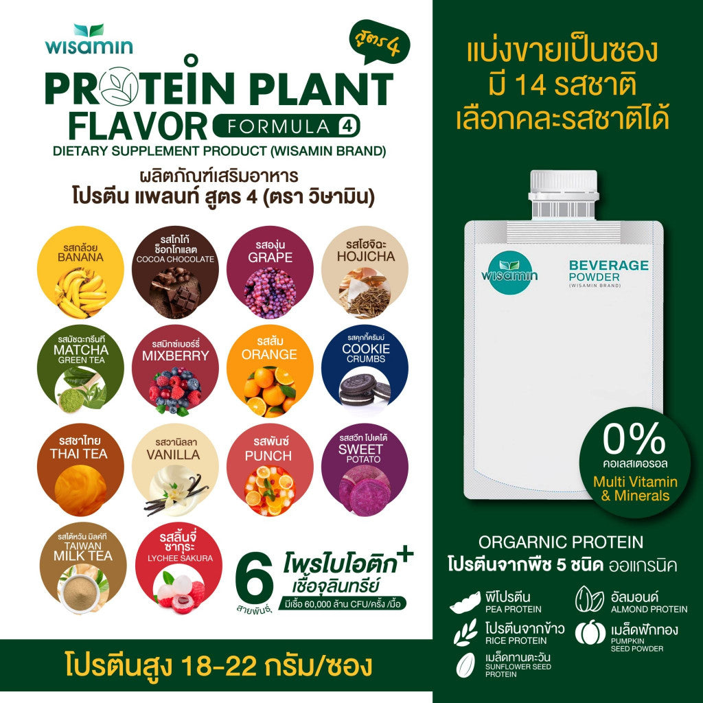 WISAMIN Plant Protein Formula 4 | 50g Ready-to-Mix Sachet | 14 Flavors | Halal  | Organic | Probiotics & Minerals
