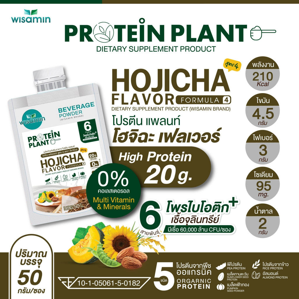 WISAMIN Plant Protein Formula 4 | 50g Ready-to-Mix Sachet | 14 Flavors | Halal  | Organic | Probiotics & Minerals