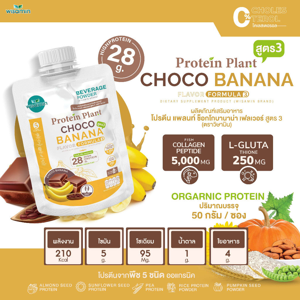 WISAMIN Plant Protein Formula 3 | 50g Ready-to-Mix Sachet | 11 Flavors | Halal | Organic | Collagen Peptide | L-Glutathione