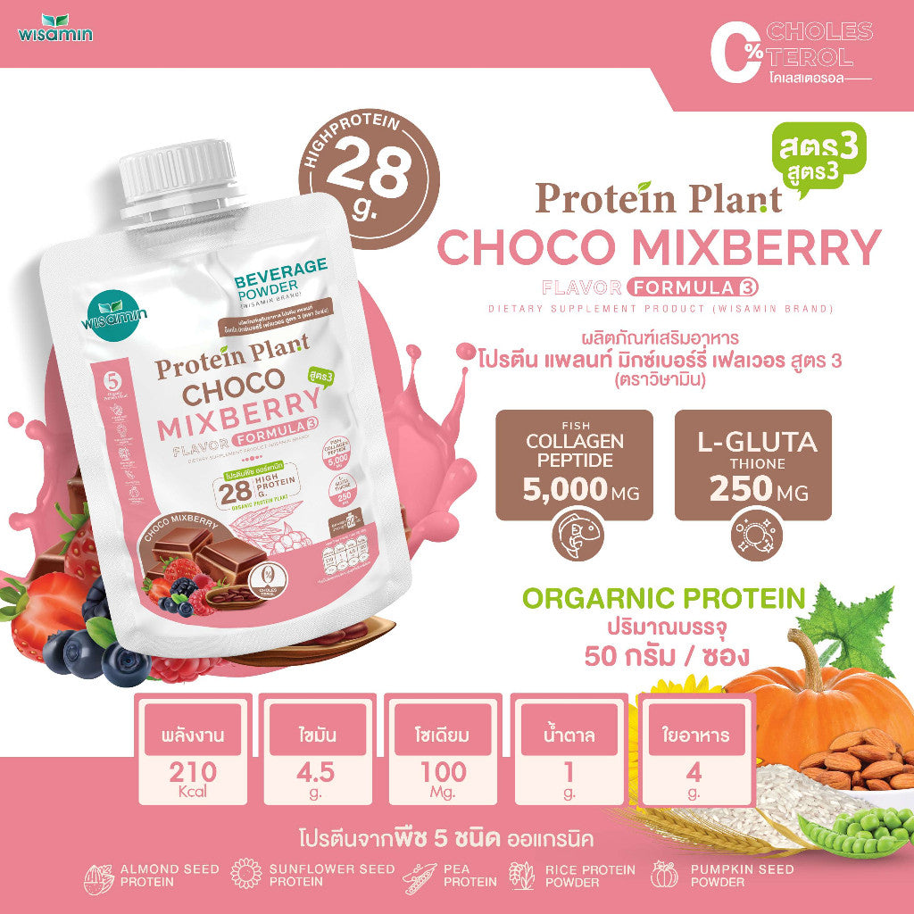 WISAMIN Plant Protein Formula 3 | 50g Ready-to-Mix Sachet | 11 Flavors | Halal | Organic | Collagen Peptide | L-Glutathione