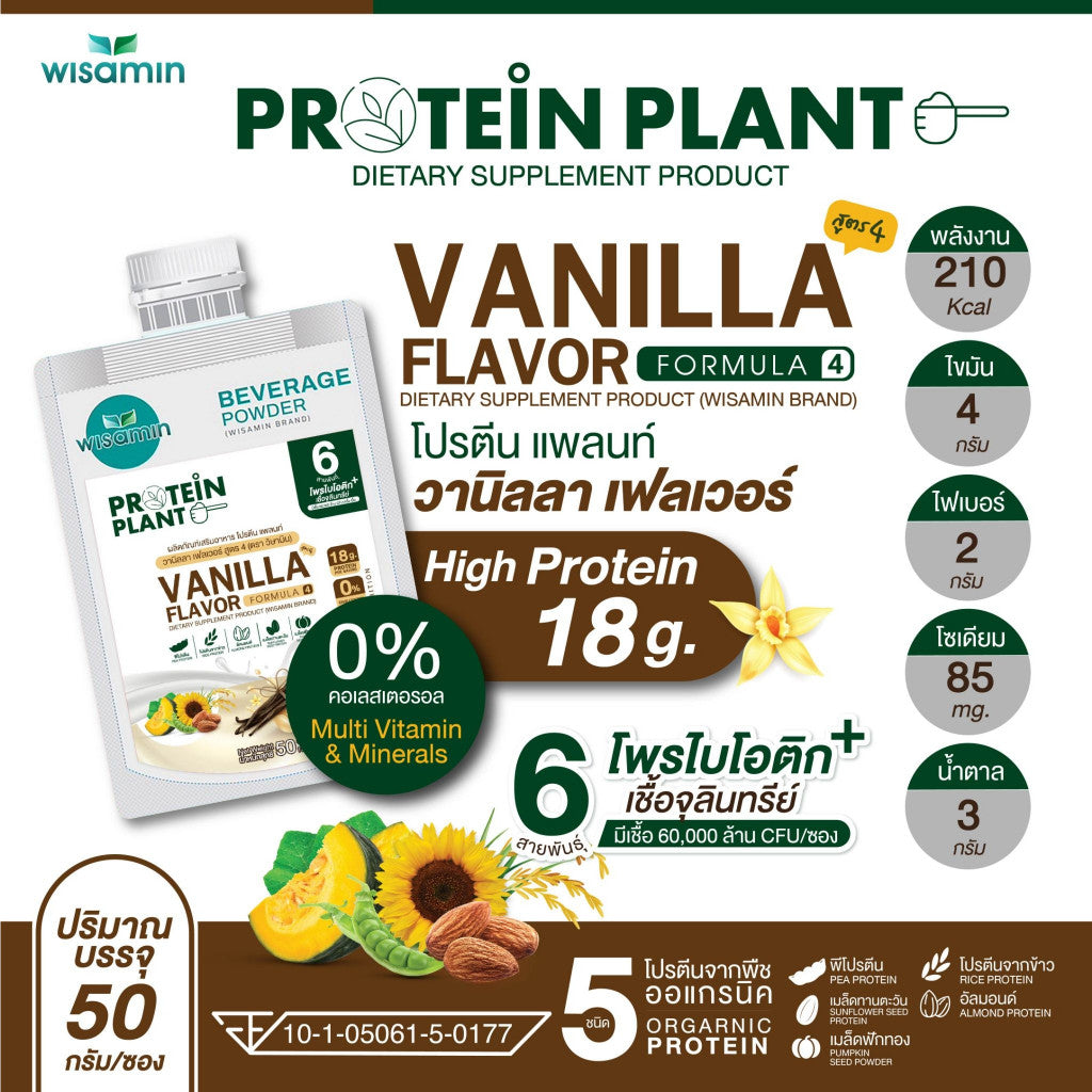 WISAMIN Plant Protein Formula 4 | 50g Ready-to-Mix Sachet | 14 Flavors | Halal  | Organic | Probiotics & Minerals