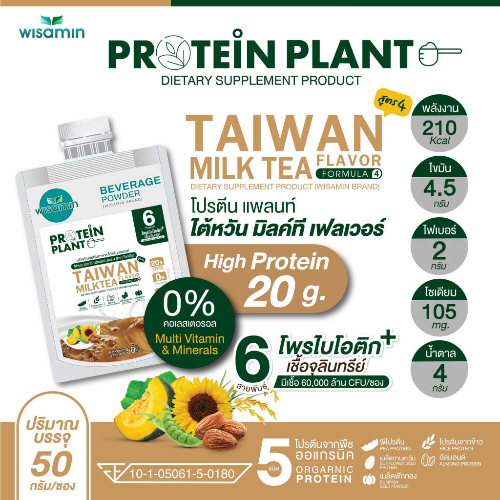 WISAMIN Plant Protein Formula 4 | 50g Ready-to-Mix Sachet | 14 Flavors | Halal  | Organic | Probiotics & Minerals