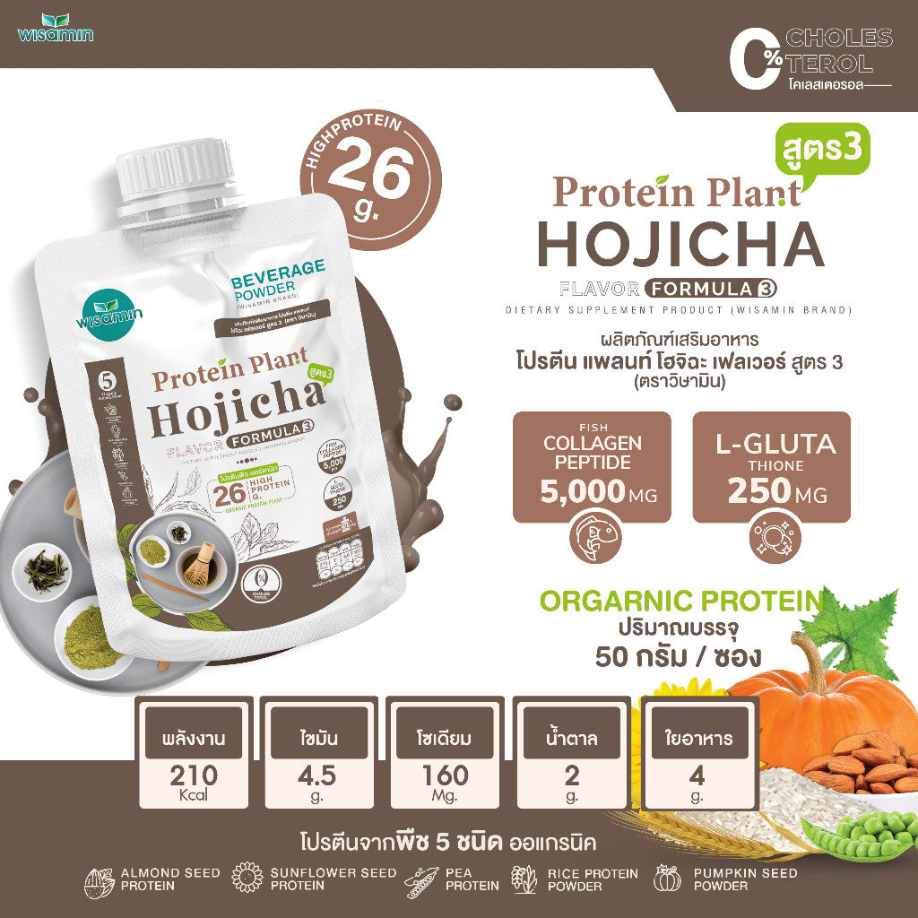 WISAMIN Plant Protein Formula 3 | 50g Ready-to-Mix Sachet | 11 Flavors | Halal | Organic | Collagen Peptide | L-Glutathione