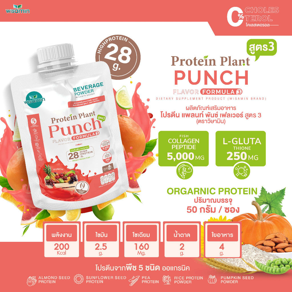 WISAMIN Plant Protein Formula 3 | 50g Ready-to-Mix Sachet | 11 Flavors | Halal | Organic | Collagen Peptide | L-Glutathione