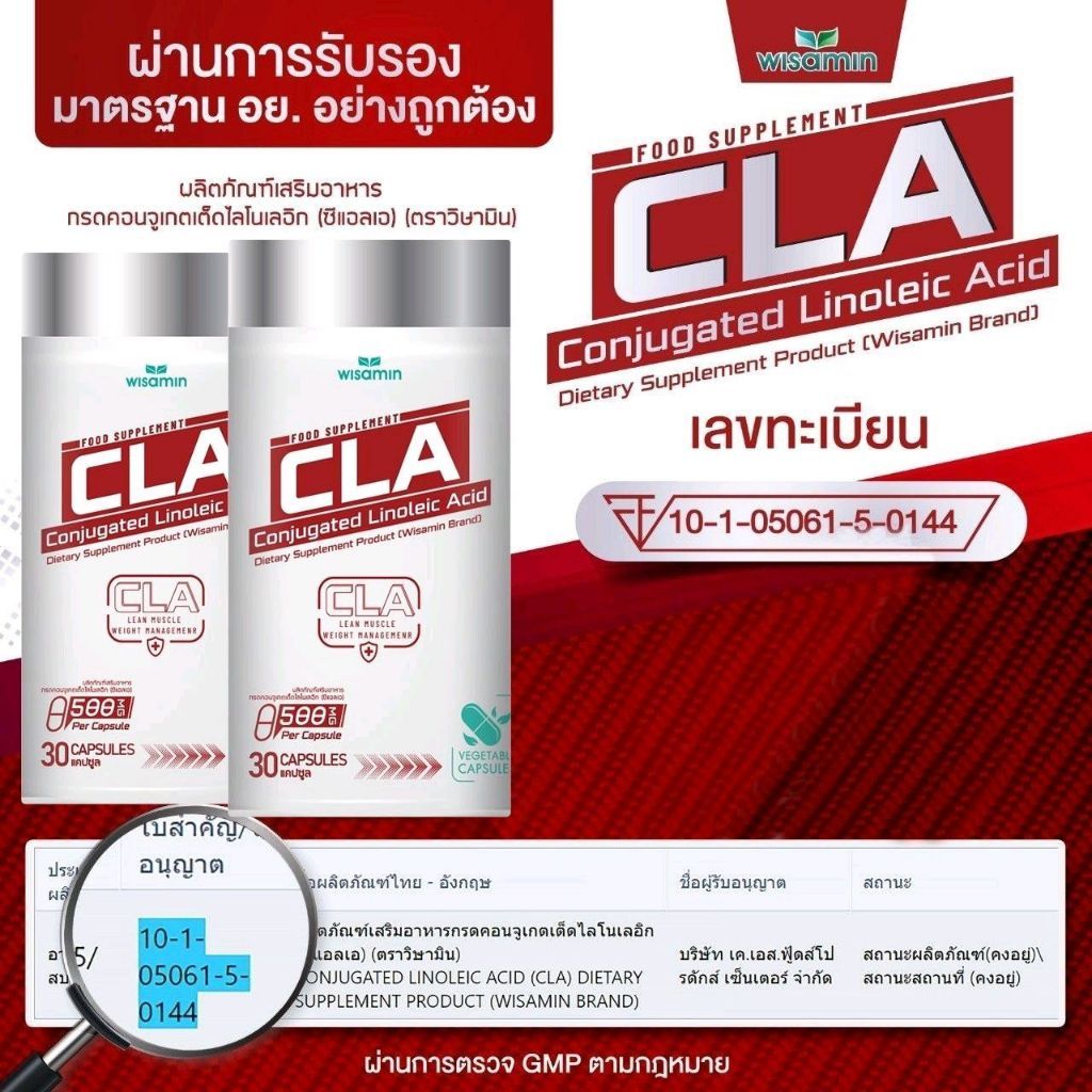 WISAMIN Conjugated Linoleic Acid (CLA) 500 mg per Capsule | Halal Certified | 1 Bottle 30 Capsules