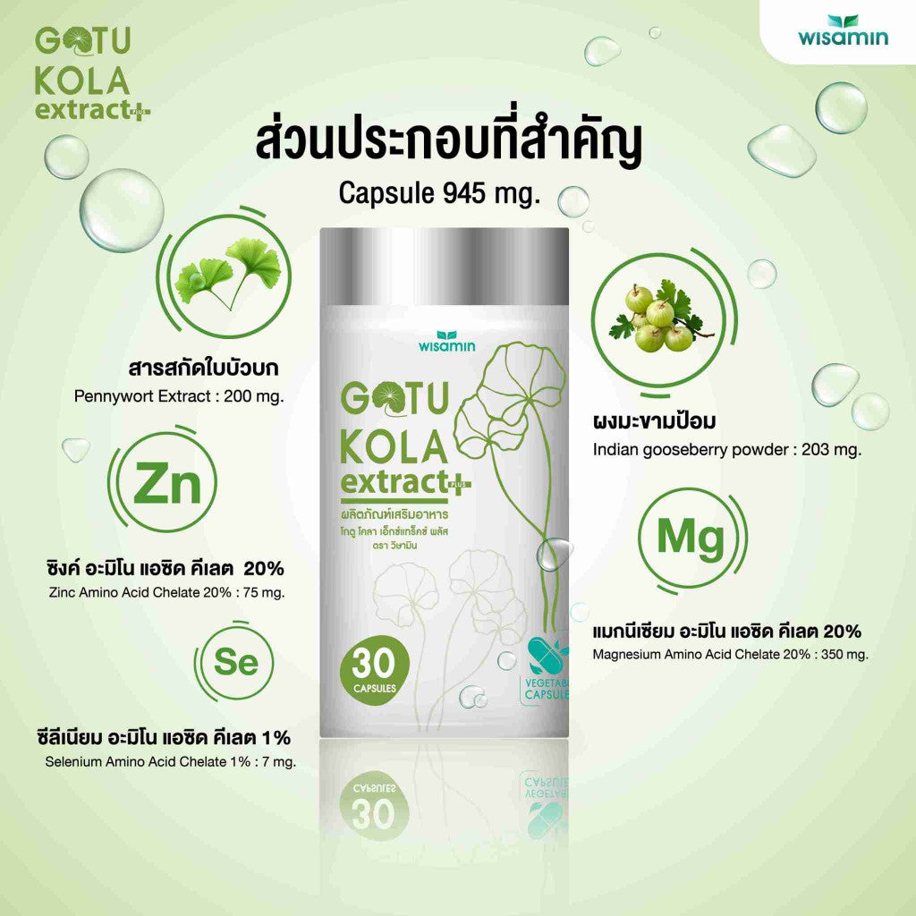 WISAMIN Gotu Kola Extract Plus | Herbal Formula | 945mg per Capsule | Halal | 30 Capsules