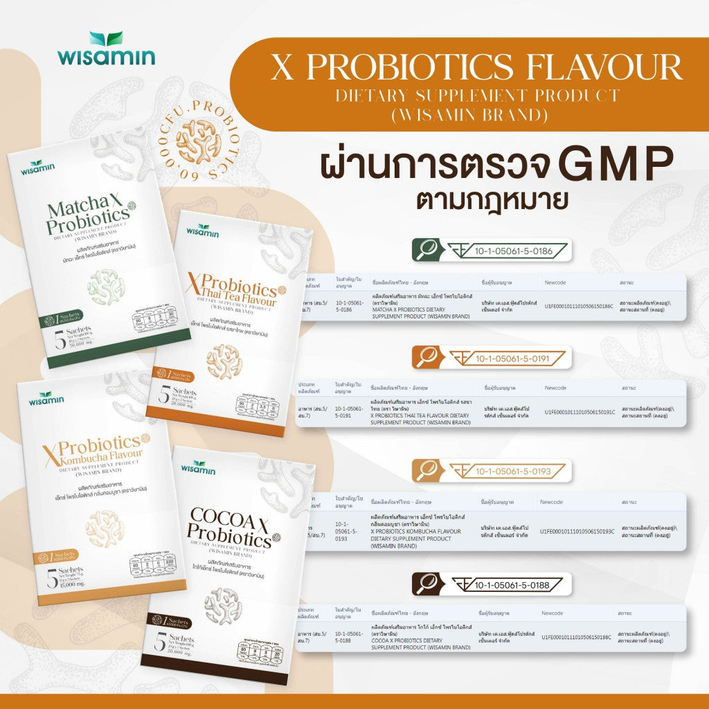 WISAMIN X Probiotics | Collagen Dipeptide + 60 Billion CFU Probiotics | 4 Flavors | 5 Sachets | Halal