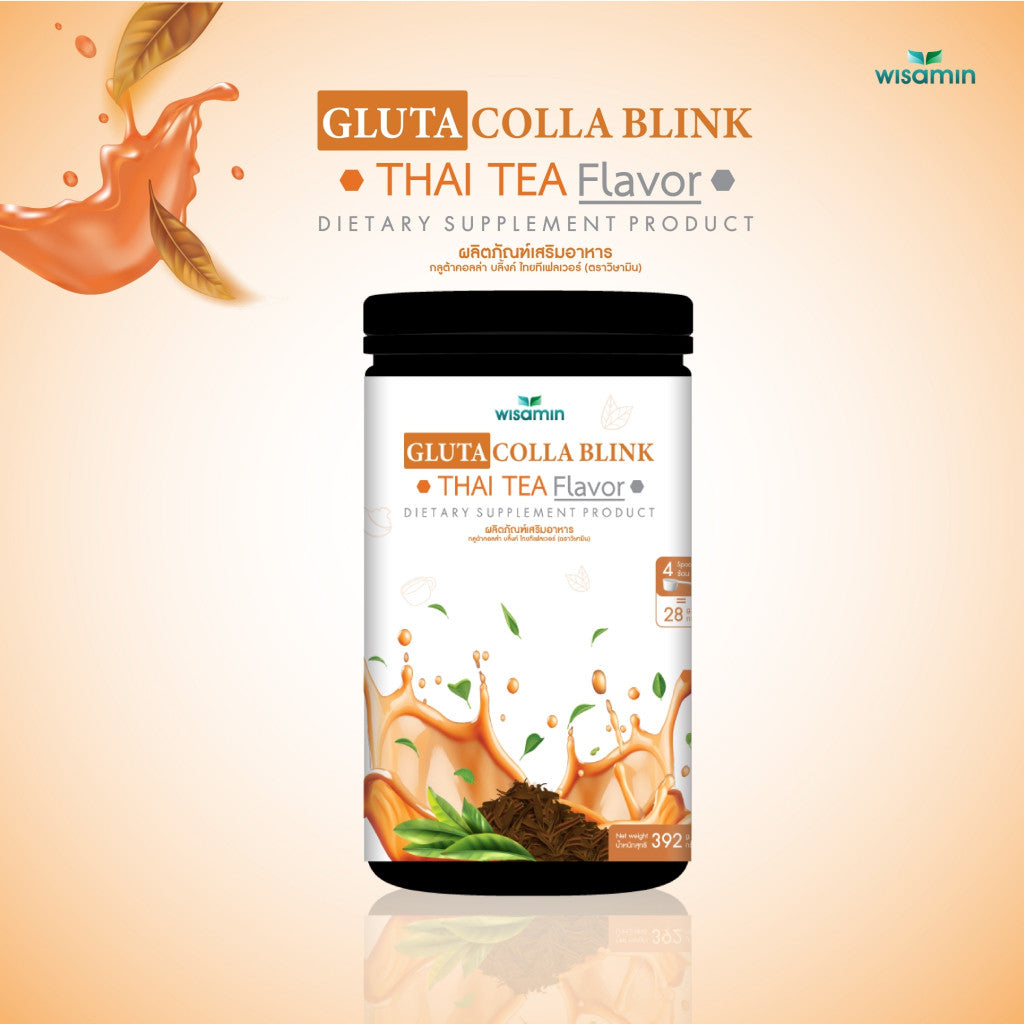 WISAMIN Gluta Colla Blink Thai Tea Flavor | 392g | Halal Certified | Fish Collagen & L-Glutathione