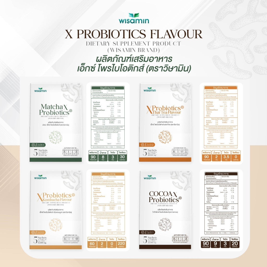 WISAMIN X Probiotics | Collagen Dipeptide + 60 Billion CFU Probiotics | 4 Flavors | 5 Sachets | Halal