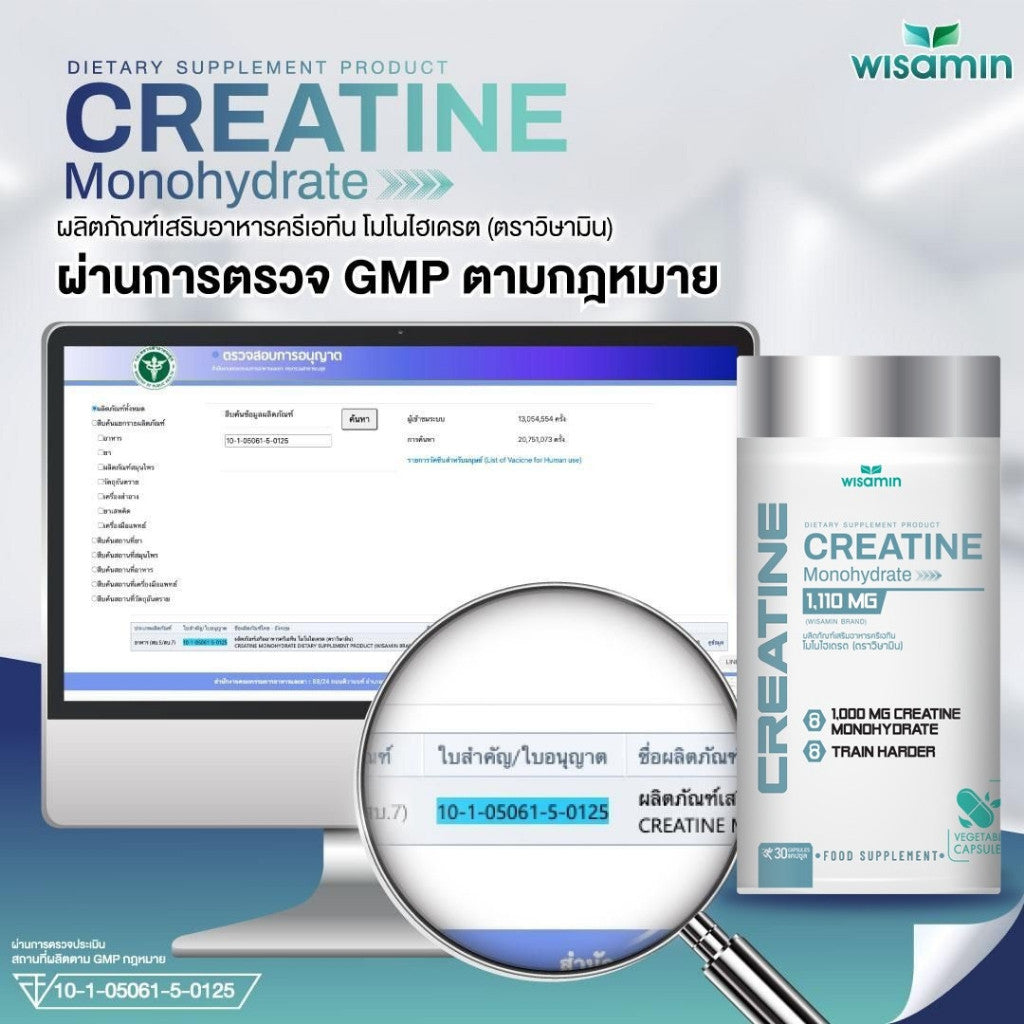 WISAMIN Creatine Monohydrate 1,000mg per Capsule | 30 Capsules | Halal Certified | Dietary Supplement
