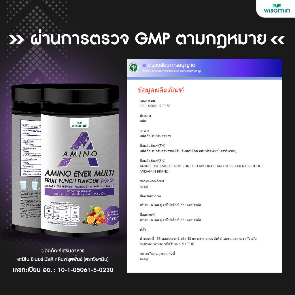 WISAMIN AMINO ENER Pre-Workout Amino Energy | Fruit Punch Flavor | Halal Certified | 210g per Jar