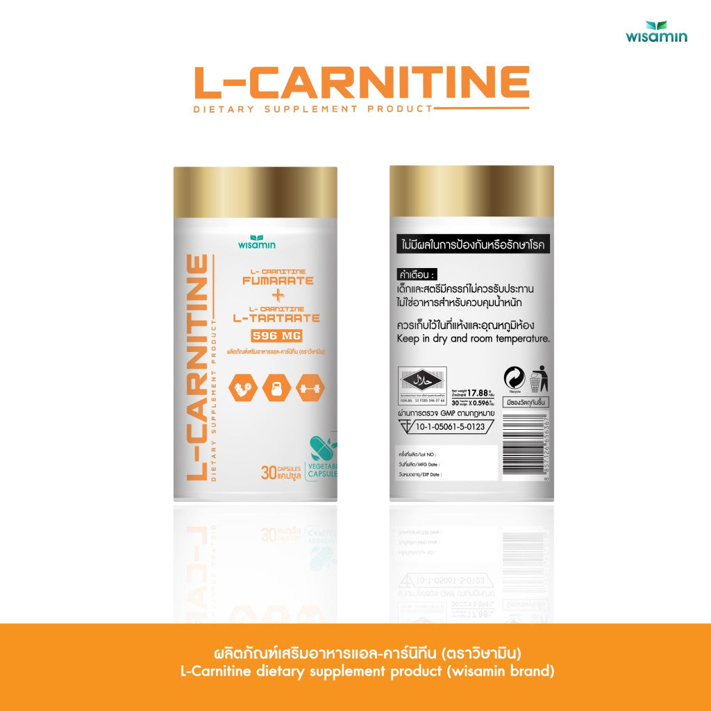 WISAMIN L-Carnitine 500mg | Amino Acid Dietary Supplement | Halal Certified | 30 Capsules