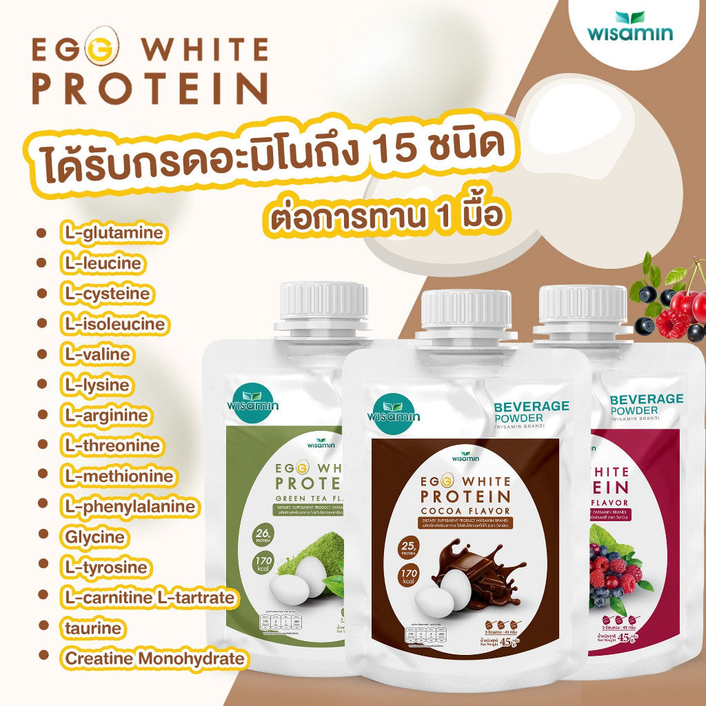 WISAMIN Egg White Protein Powder | 3 Flavors Available | 45g Ready-to-Mix Sachet | Halal Certified | Gluten-Free | Soy-Free | Dairy-Free