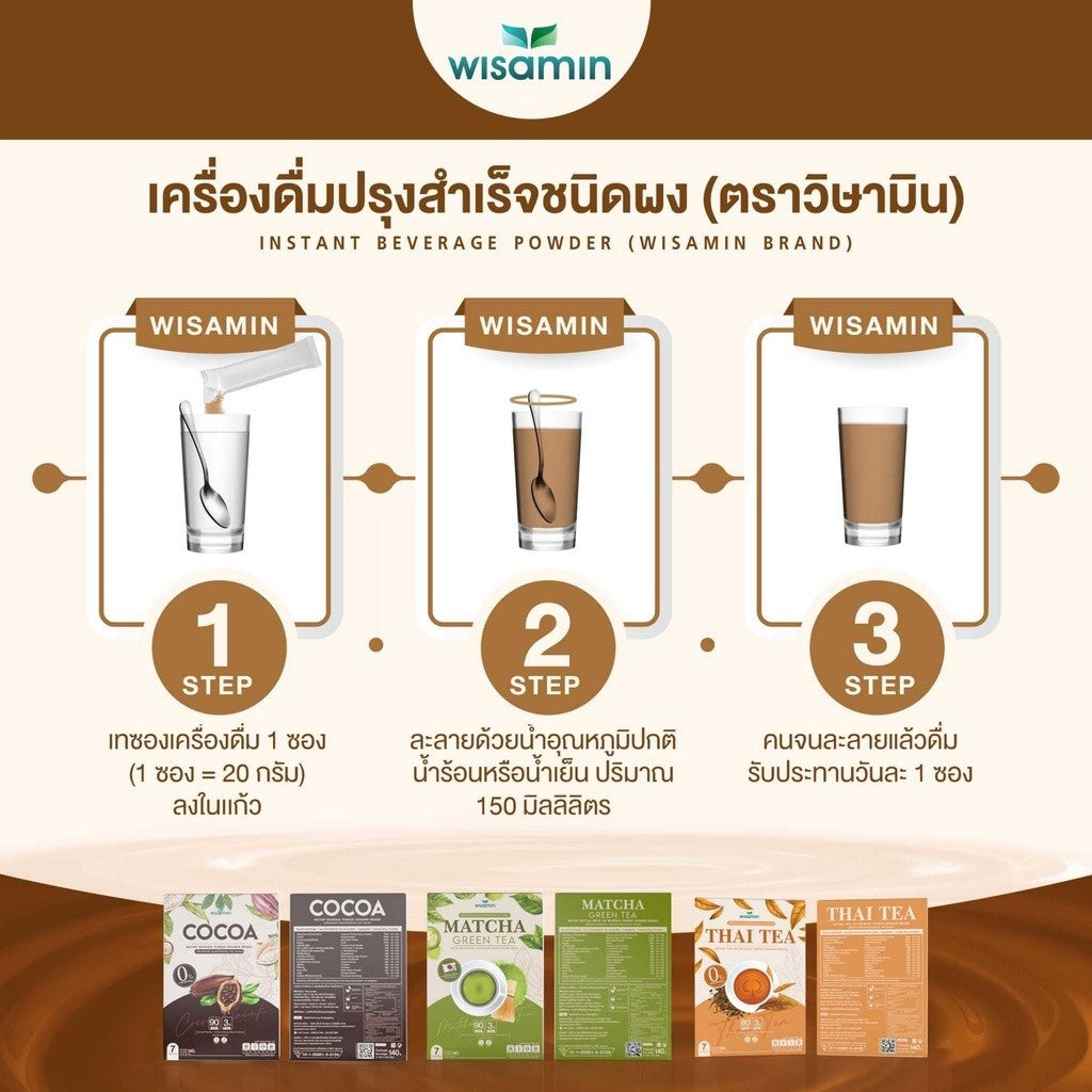 WISAMIN Matcha Green Tea Instant Beverage Powder | 7 Sachets | Halal Certified | No Sugar Added