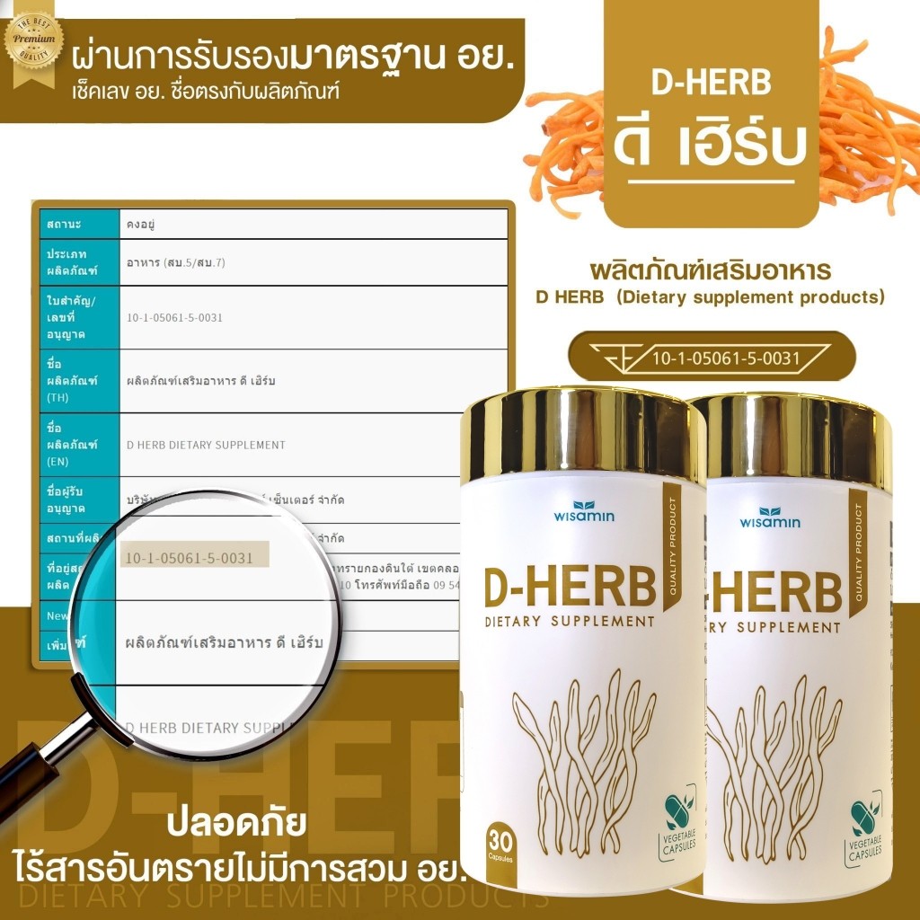 WISAMIN D-HERB | Cordyceps Extract + Beta-Glucan + Tart Cherry | 500mg per Capsule | Halal | 30 Capsules