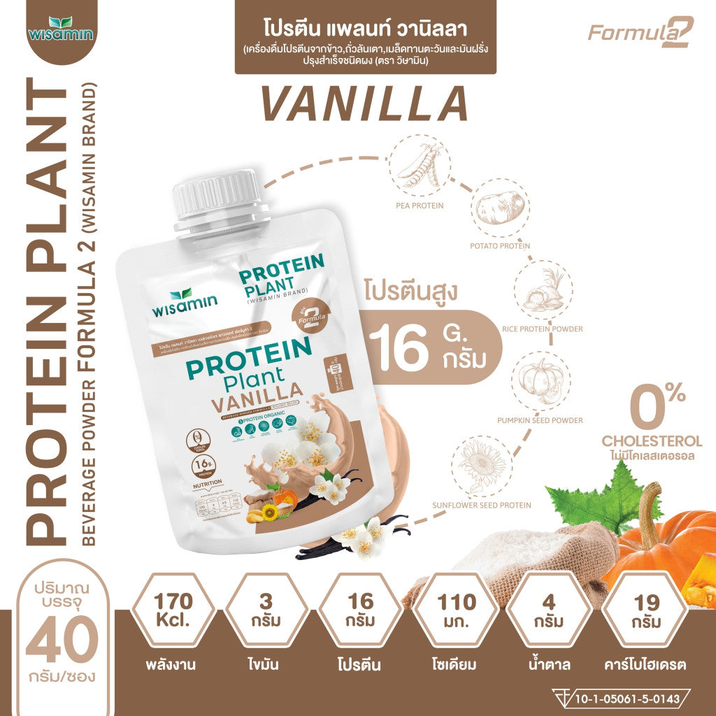 WISAMIN Plant Protein Formula 2 | 40g Ready-to-Mix Sachet | 8 Flavors | Halal Certified | Organic | Soy-Free | Non-GMO